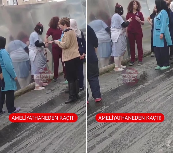 "@istanbul.sondakika" isimli Instagram hesabı tarafından paylaşılan görüntülerde yer alan iddiaya göre, Şişli'de özel bir hastanede estetik operasyon olmak için Türkiye'ye gelen kadın, ameliyathaneden kaçtı.