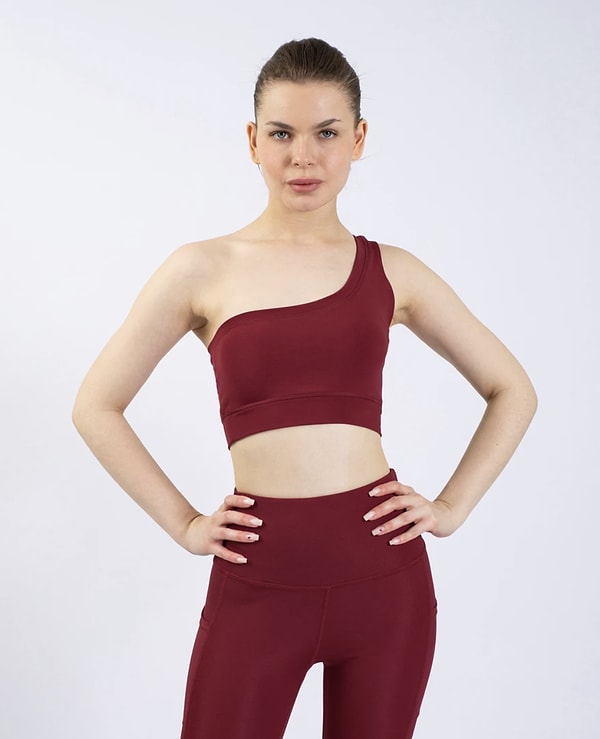 The Step Sports Straight Bordo Kadın Crop Tek Omuz Spor Büstiyer