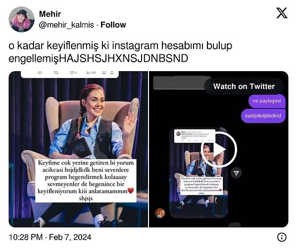 Berfu Yenenler'in Instagram hesabını bulup kendisini engellediğini duyuran kullanıcı herkesi şaşırtırken, inanmayanlar için bir video da paylaşmış.