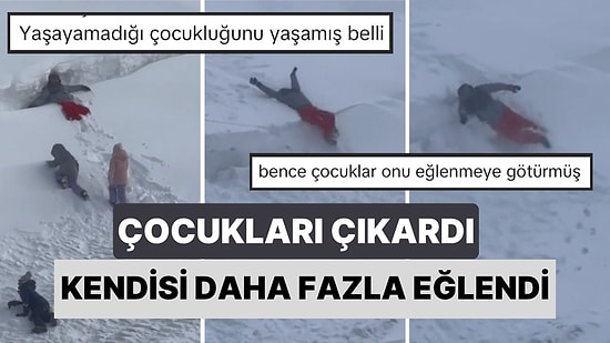 Çocuklarını Karda Oynamaya Çıkarıp Kendisi Çocuklardan Fazla Eğlenen Babanın O Anları Size de Enerji Verecek