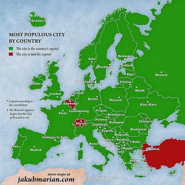 1. Avrupa ülkelerinin en çok nüfusa sahip şehirleri.