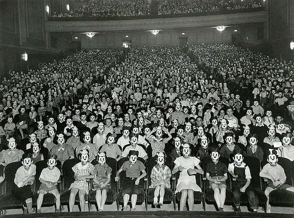 A snapshot from a gathering of Mickey Mouse fans in the 1930s.