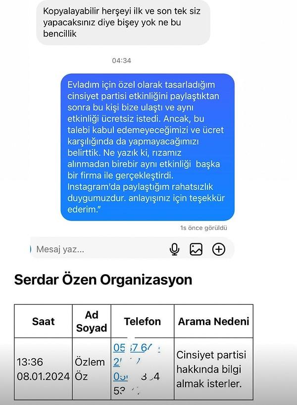 Serdar Özen, Özlem Öz'ün kendisinden bu partiyi ücretsiz istediğini, olumsuz yanıt aldığında ise partiyi başka bir organizasyon şirketiyle yaptığını da paylaştı.