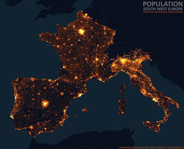 2. Avrupa'nın nüfus haritası.