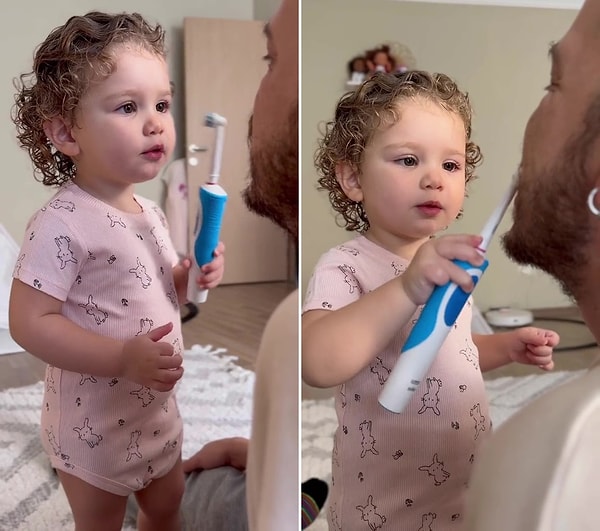 Şarjlı fırçanın dönerken oluşturduğu rüzgardan da etkilenen Dünya üşüdüğünü belirtirken, o anlara kalbinizi bırakacaksınız.