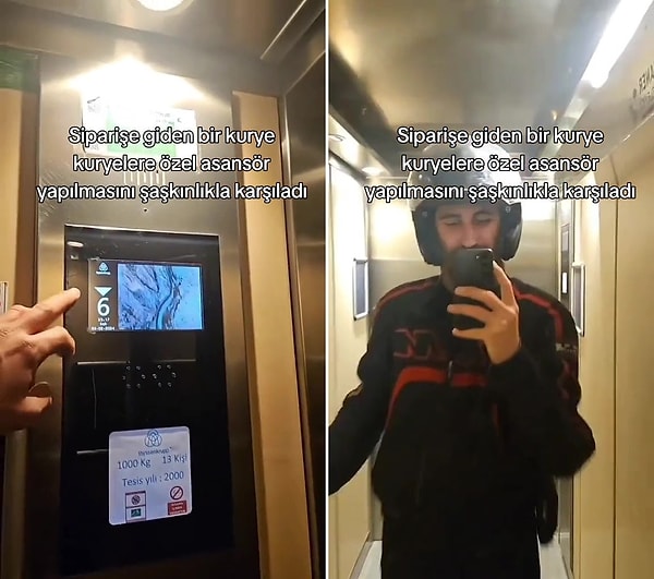 O kurye sözlerinin devamında ise, 'Bu asansör yavaş gidiyor, insanların bindiği diğer asansör daha hızlı gidiyor bildiğin sekizinci sınıf insan muamelesi' dedi.
