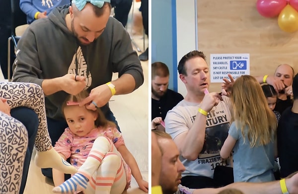 Kanada'da babaların, kızlarının saçlarını bağlamayı öğrenmeleri için bir workshop düzenlendi.