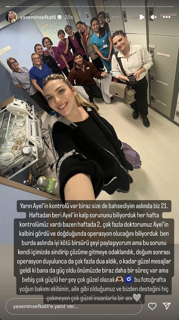 Sosyal medyada sık sık Ayel'in durumuna yönelik paylaşım yapan Yasemin Şefkatli, henüz hamileyken bebeğinin kalbinde bir sorun olduğunu ve operasyon geçireceğini bildiğini açıkladı.