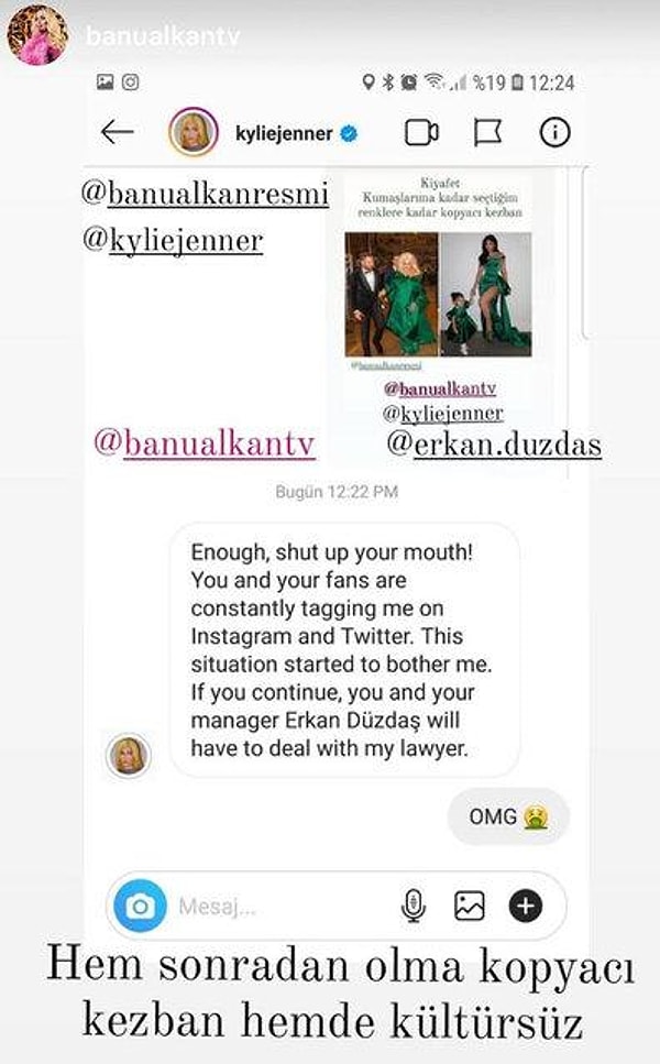 Hatta Banu Alkan işleri o kadar büyütmüştü ki, Kylie Jenner'ın Instagram üzerinden kendisine mesaj attığını iddia etmişti...