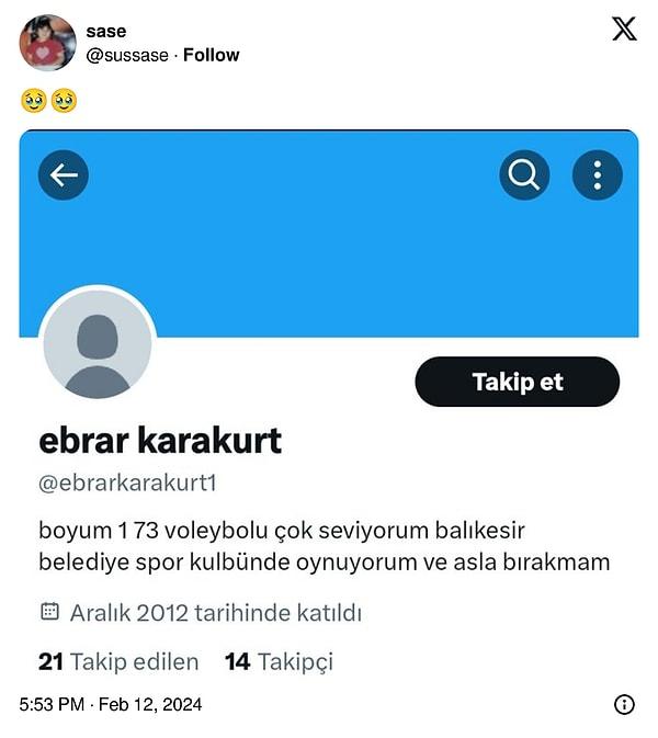 Bu paylaşımı ise bir X kullanıcısı, Ebrar Karakurt'a ait olduğu düşünülen bir sosyal medya hesabını paylaşarak cevap veriyor;