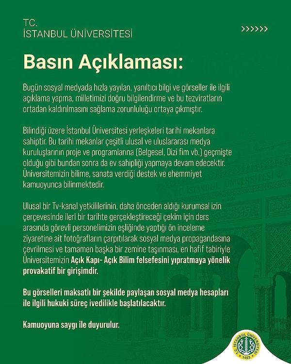 Tepkilerin artmasının ardından İstanbul Üniversitesi bir basın açıklaması paylaştı;