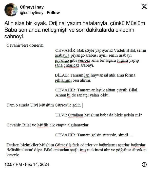 Sahne sosyal medyada viral olunca dizinin senaristi Cüneyt İnay da duruma sessiz kalmıyor ve hayranlar için mücevher değerinde bir paylaşım yapıyor!