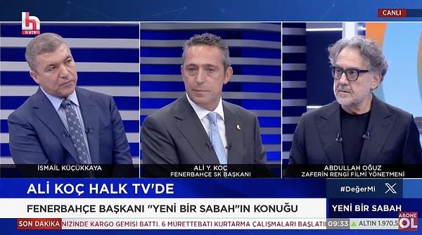 Fenerbahçe Başkanı Ali Koç, bugün Halk Tv ekranlarında yayınlanan Yeni Bir Sabah programının konuğu oldu. Koç, Süper Kupa finalinin 31 Mart'taki yerel seçimlerden sonra nisan ayı içerisinde oynanacağını açıkladı.