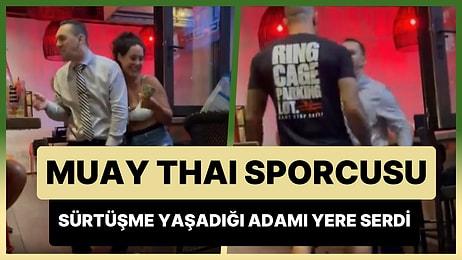 Barda Ufak Bir Sürtüşme Yaşadığı Adamı Yumruğuyla Yere Seren Muay Thai Sporcusu