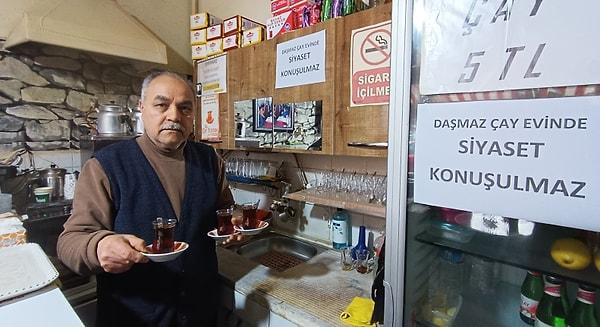 31 Mart yerel seçimlerinin yaklaşmasıyla birlikte Daşmaz, Cemalettin Mahallesi'nde bulunan çay evinin duvarına 'Siyaset konuşulmaz' yazısı asarak müşteriler arasında siyaset konuşulmasını yasakladı.
