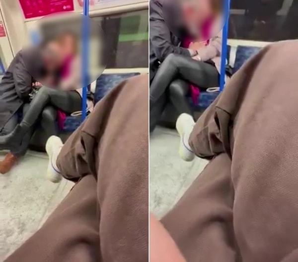 Şoke eden görüntüleri ise metroda bulunan bir başka yolcu kaydederken, sosyal medyada paylaşılan görüntüler çokça tepki çekti.