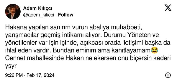 Bu açıklamanın ardından birkaç gün sonra yayınlanan, ortalığın iyice karıştığı Survivor fragmanına da yorum yapmadan geçemedi.