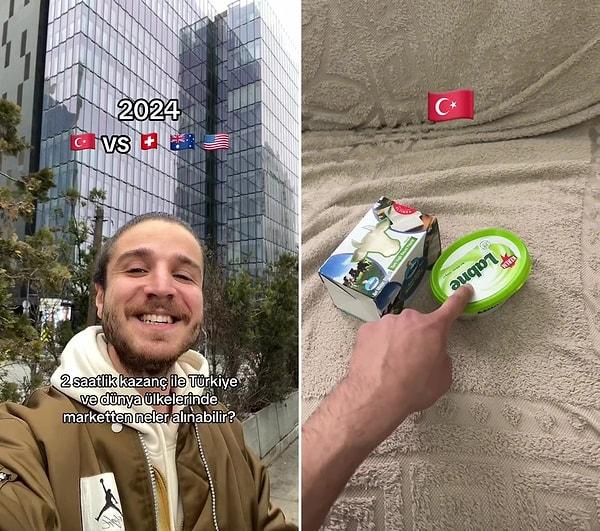 Mert Genco, 2 saatlik asgari ücret kazancı ile Türkiye'de ve dünya ülkelerinde marketten neler alınabilir videosu çekerken, Türkiye ile İsviçre, Avustralya ve Amerika Birleşik Devletleri'ni karşılaştırdı.