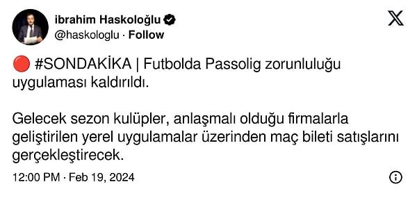 Yağız Sabuncuoğlu da bu paylaşımın doğru olmadığını ifade etti. Haskoloğlu ise daha sonra haberini güncelleyerek zorunluluğun kaldırıldığını dile getirdi.