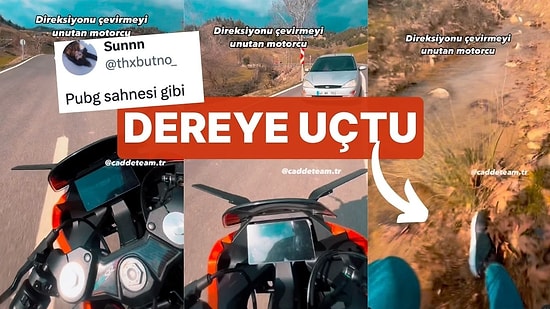 Virajı Alamayıp Dereye Uçan Motorcunun Görüntüleri Viral Oldu