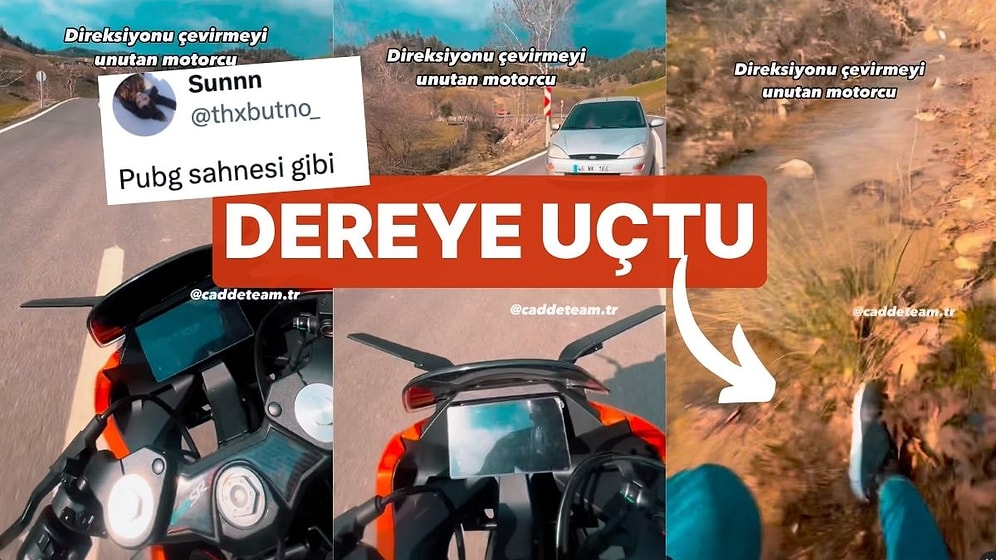 Virajı Alamayıp Dereye Uçan Motorcunun Görüntüleri Viral Oldu