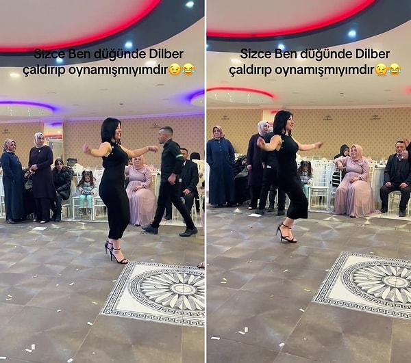 Şimdi de "@fatmanurbars" ismiyle TikTok'ta paylaşımlar yapan bir kadın, düğünde 'Keşke Biraz Daha Kalsaydın' şarkısını açtırarak Dilber dansı yaptı.