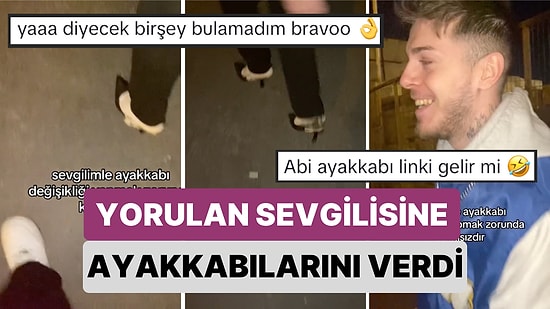 Saatlerce Topuklu Ayakkabıyla Duran Sevgilisiyle Ayakkabılarını Değiştiren Genç Aşka İnancınızı Tazeleyecek