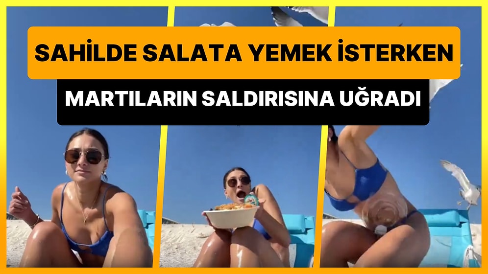 Sahilde Salata Yediği Anları Kaydetmek İsterken Martıların Saldırısına Uğrayan Kadın