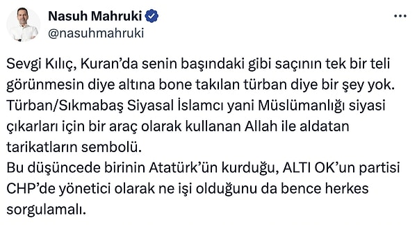 Ardından Mahruki'den Kılıç'ın mevkisinin sorgulanmasına dair bir cevap geldi. Sıkmabaş ifadesini kullandı.