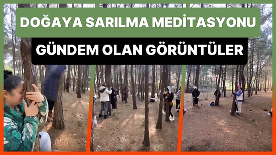 'Doğaya Sarılma Meditasyonu' Yapan Bir Grup İnsanın Ormanda Ağaçlara Sarıldıkları Anlar Dikkat Çekti