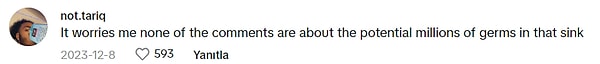 "Hiçbir yorumun o lavabodaki potansiyel milyonlarca mikropla ilgili olmaması beni endişelendiriyor."
