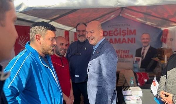AK Parti milletvekili Süleyman Soylu soluğu Eyüpsultan'da aldı. CHP’nin Eyüpsultan Belediye Başkan adayı Mithat Bülent Özmen’in seçim standına uğrayan Soylu, ziyarete ilişkin sosyal medya hesabından paylaşımda bulundu.