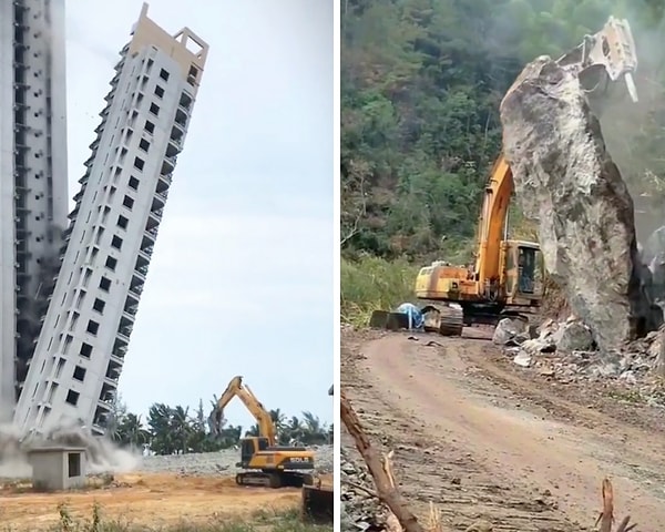 Yıkım çalışmaları sırasında kaydedilmiş ekskavatör görüntülerinin bir araya getirildiği bir video paylaşıldı.