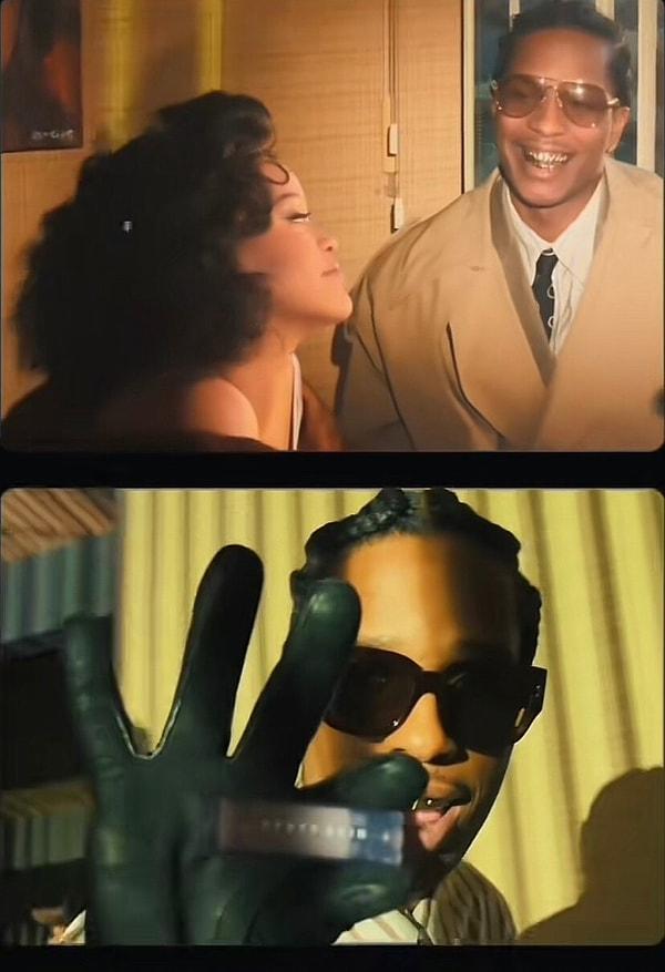 Rihanna'nın saçlarının güzelliği ve ASAP'ın ona bakışı şaka mı? Bir altındaki kesitte de Riri'nin ASAP ile çıkardığı Fenty Luxe dudak balmı göze çarpıyor?