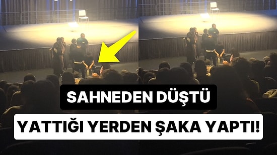 Az Kalsın Son Şakası Olacaktı: Gösteride Sahneden Düşen Özgür Turhan Yattığı Yerden Şaka Yapmaya Devam Etti
