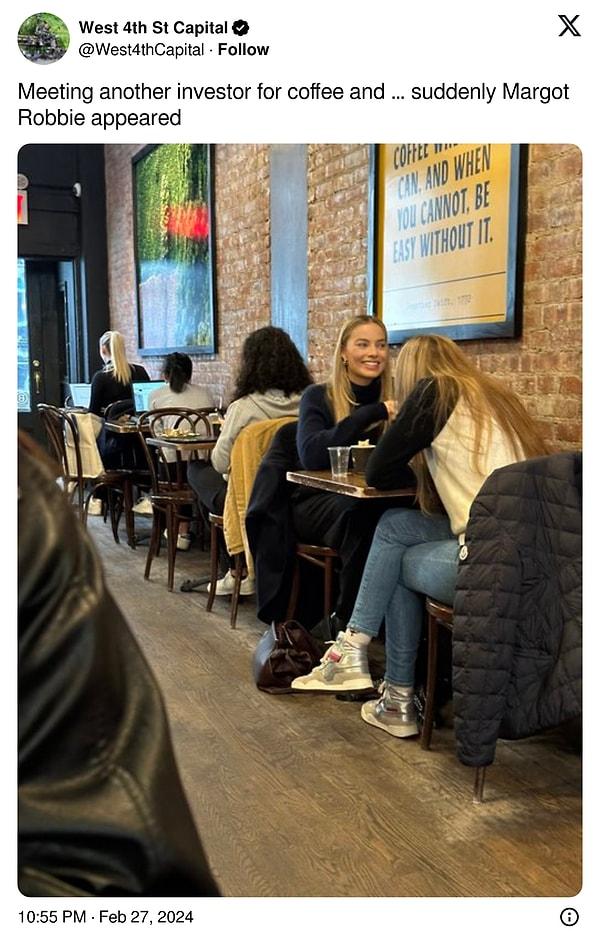 Margot Robbie'nin bu fotoğrafı aslında New York'taki bir cafeden paylaşılmıştı.