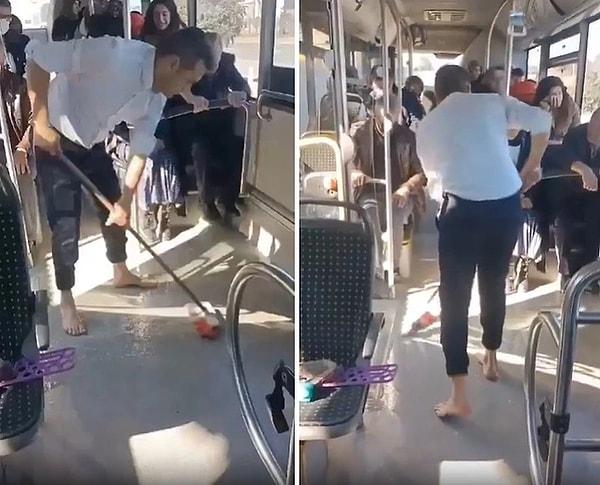 Trabzon'da yaşanan olayda, otobüse binen yolcular aracın içerisinin balık kokmasına söylenince, şoför çareyi otobüsü yıkamakta buldu.
