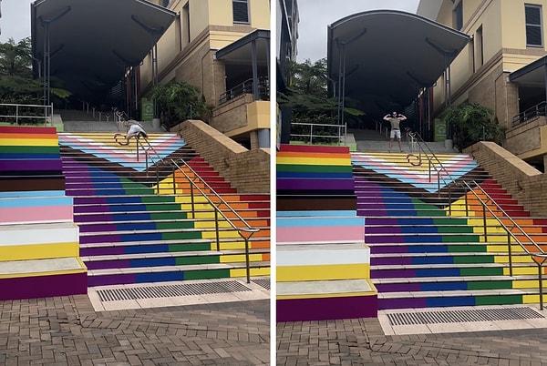 İnsanlara bu merdivenleri kullanmadan yukarı çıkabilmenin farklı yollarını da gösteren gencin videosu kısa sürede viral oldu.
