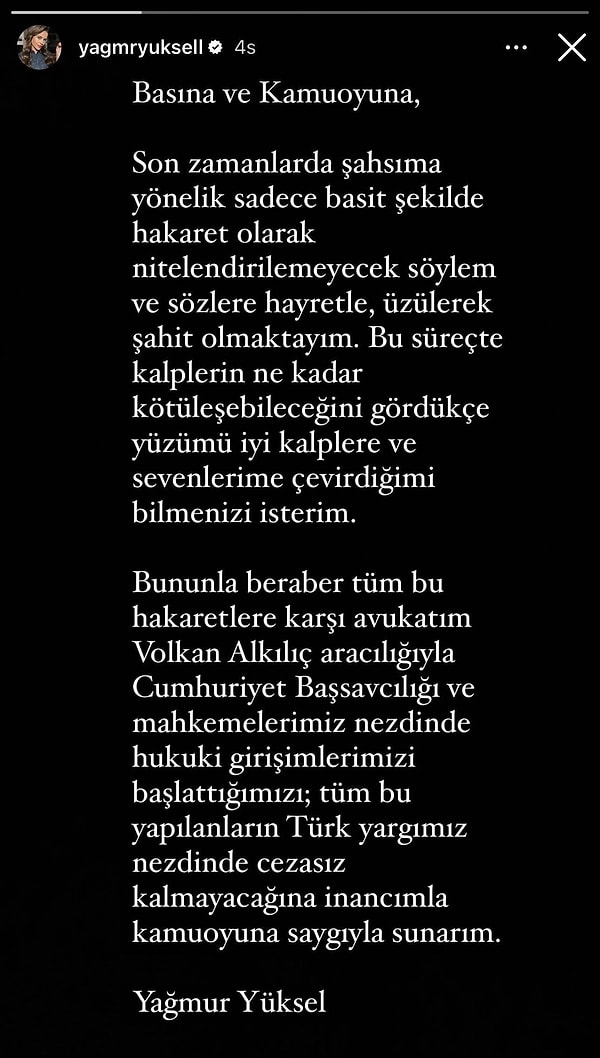 Yağmur Yüksel'in sosyal medya hesabından yaptığı paylaşımı da buradan görebilirsiniz 👇