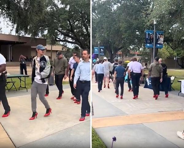 ABD'li polislerin kırmızı topuklu ayakkabılar ile gerçekleştirdikleri yürüyüş ise sosyal medyada gündem oldu.