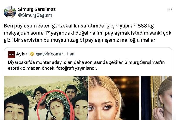 Simurg Sarsılmaz ise fotoğrafın bizzat kendisi tarafından paylaşıldığını belirterek bazı Twitter hesaplarının algı çalışması yaptığını söyledi.