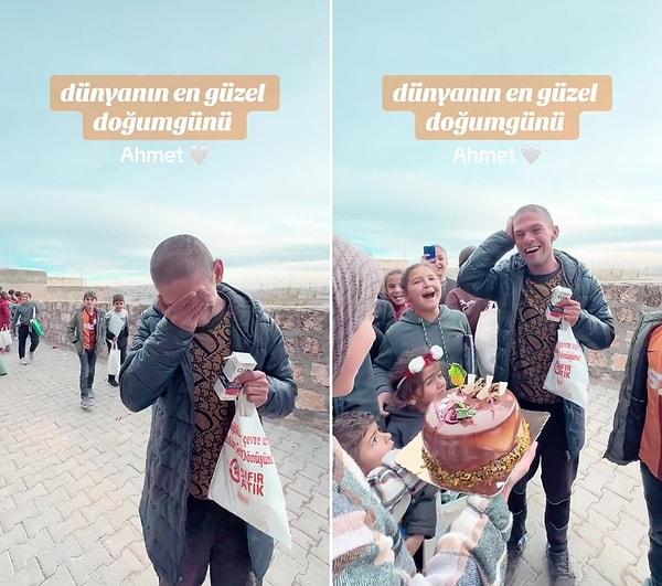 "@fetteho" ismiyle TikTok'ta paylaşımlar yapan Ümit Kavak tarafından organize edilen doğum gününde, tüm mahalle etkinliğe katılırken, Ahmet'in de hayatında ilk kez doğum günü kutlandı.