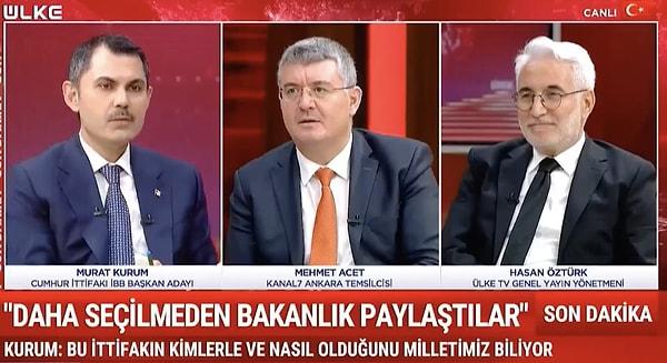 Murat Kurum, Cumhurbaşkanı Erdoğan'ın 28 Mayıs seçimlerinden sonra MHP lideri Bahçeli'yi arayarak desteği karşılığında bir talebi olup olmadığını sorduğunu söyledi.
