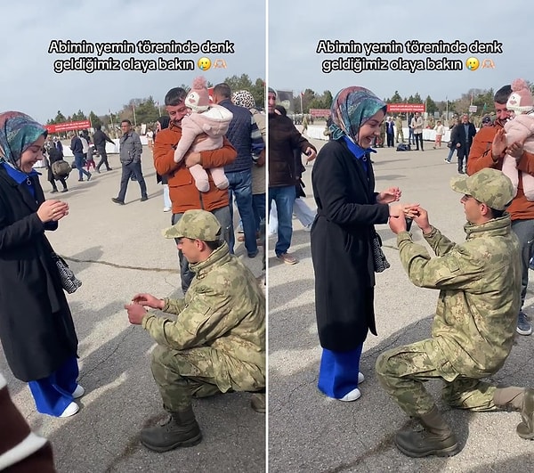 Abisinin yemin törenine giden genç, farkında olmadan bir başka askerin evlilik teklifi ettiği anları kaydetti.