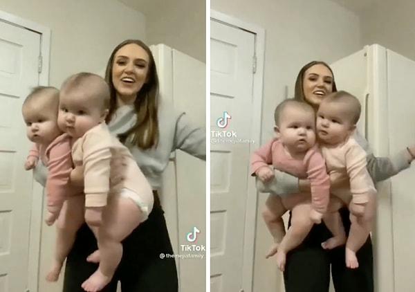 Bir anne neredeyse kendisinden daha büyük görünen ikiz bebeklerini paylaştı.