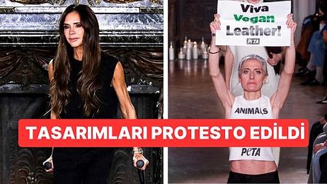 Victoria Beckham'ın Paris Moda Haftasındaki Defilesini Hayvan Hakları Aktivistleri Ellerinde Pankartla Bastı