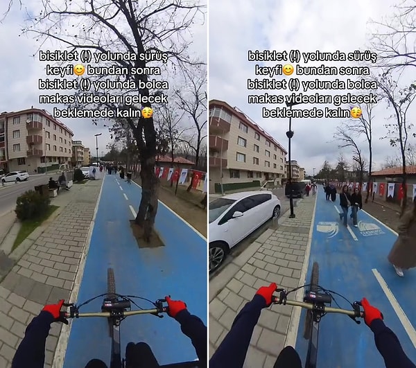 Bisiklet yolunu kullanan vatandaş, yayaların bisiklet yolunda yürümeleri nedeniyle zorluk yaşadı.