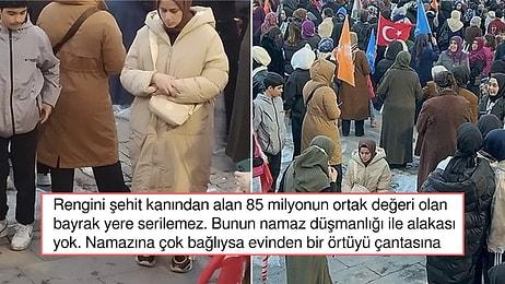 Cumhurbaşkanı Erdoğan'ın Mitinginde Namaza Duran Kadının Yaptığı Tepki Çekti!