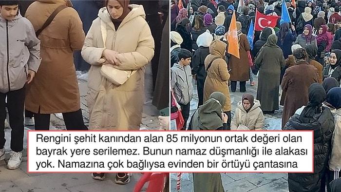 Cumhurbaşkanı Erdoğan'ın Mitinginde Namaza Duran Kadının Yaptığı Tepki Çekti!