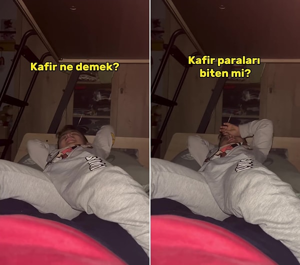 Enver Yiğit o anlarda babası Ensar Durmuş'a 'Kafir ne demek? Parası biten kafir mi?' diye soruyor.